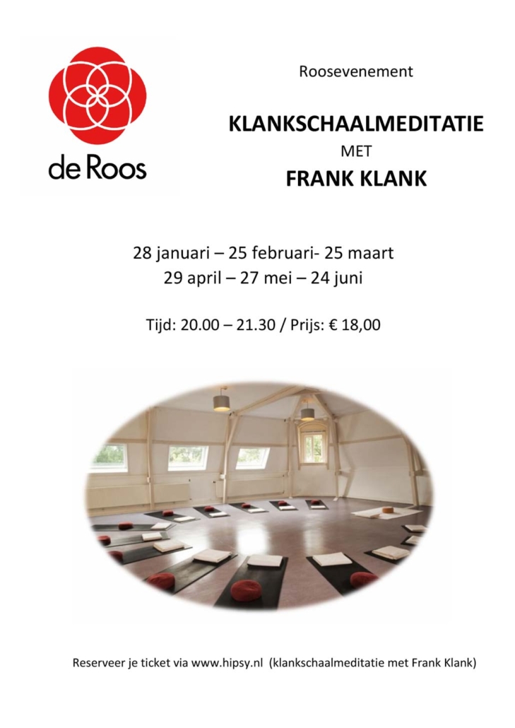 Pamflet Klank & Stilte meditatie in de Roos Amsterdam met Frank Klank